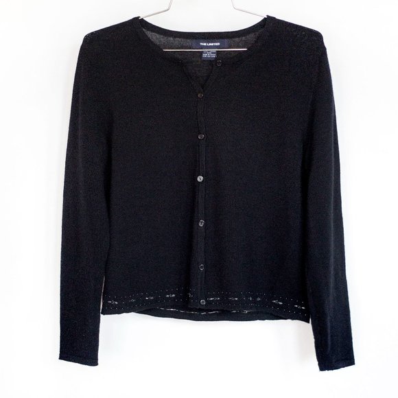 VTG The Limited Black Wool Beaded Cardigan - Size Large - Picture 1 of 6